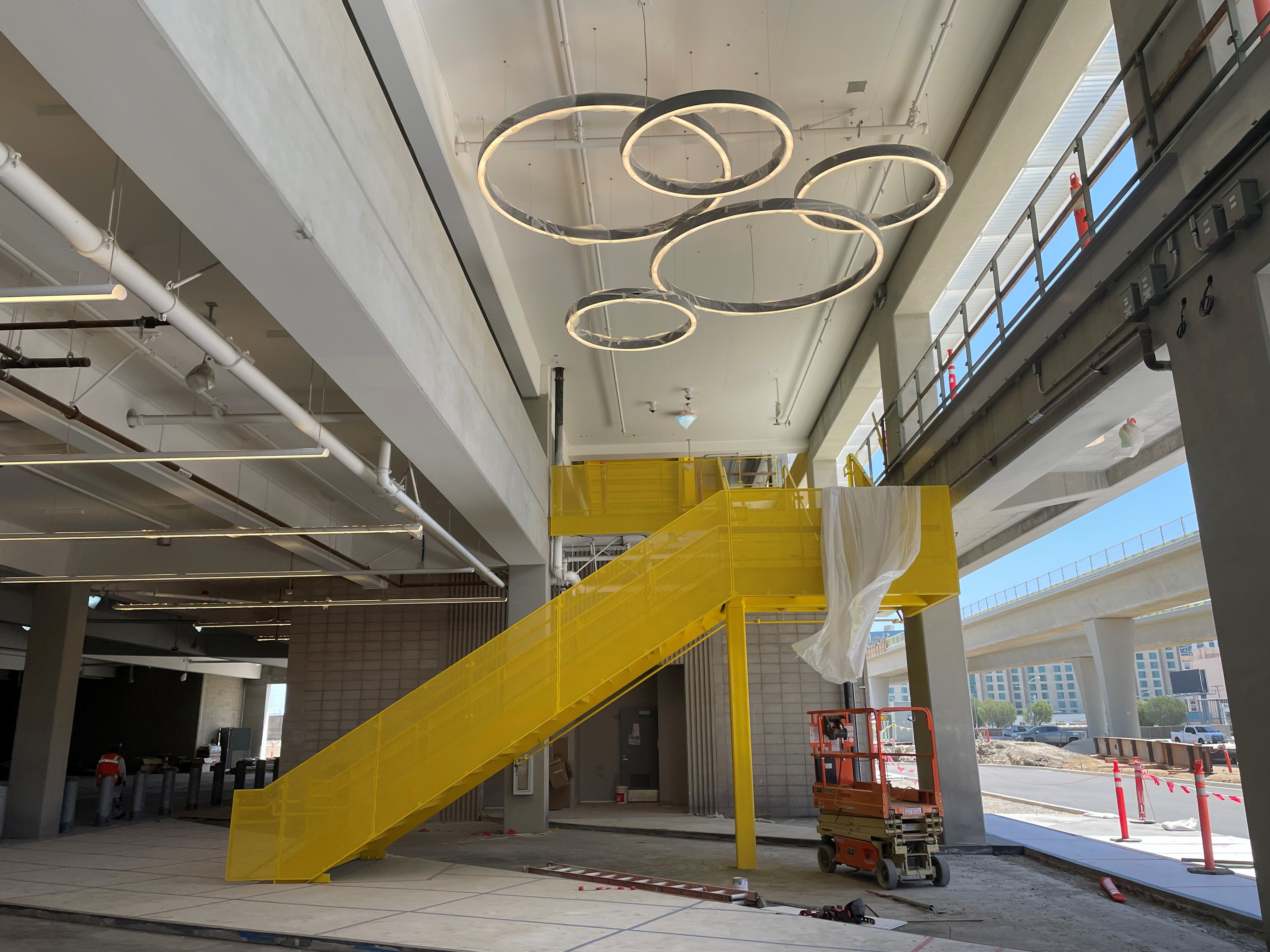 Overhead lighting in the Meet and Greet area at the Intermodal Transportation Facility-West.